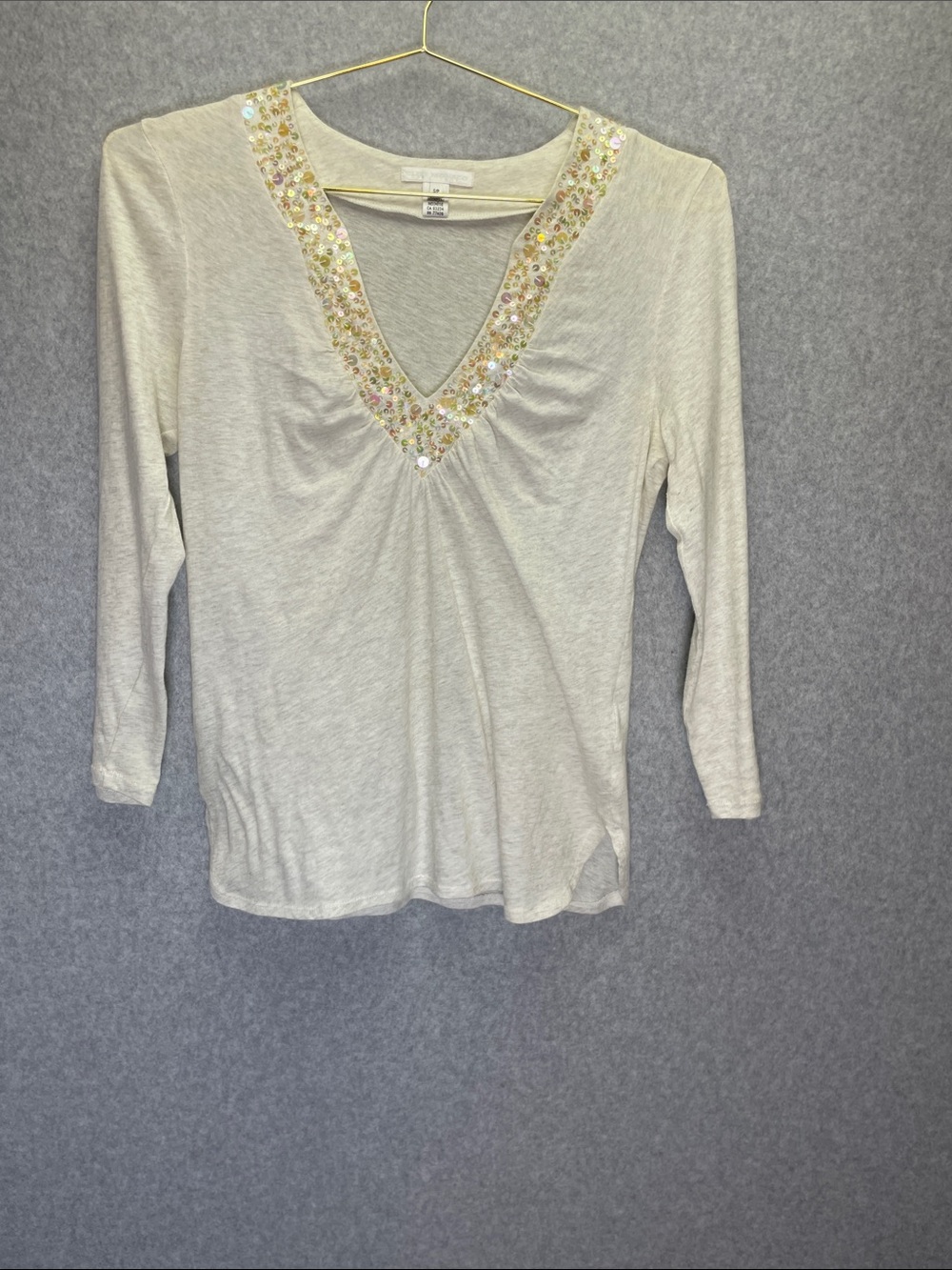 Club Monaco V Neck Sequin Cotton Long Sleeve Top